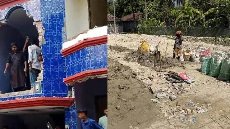 পাবনা কুলোনিয়া গ্রামে ১০ বছর বয়সী শিশুর ধর্ষণ-হত্যার পরে মোস্তফা কামালের বাড়ি ধ্বংস, মাটি নিলো জনগণ